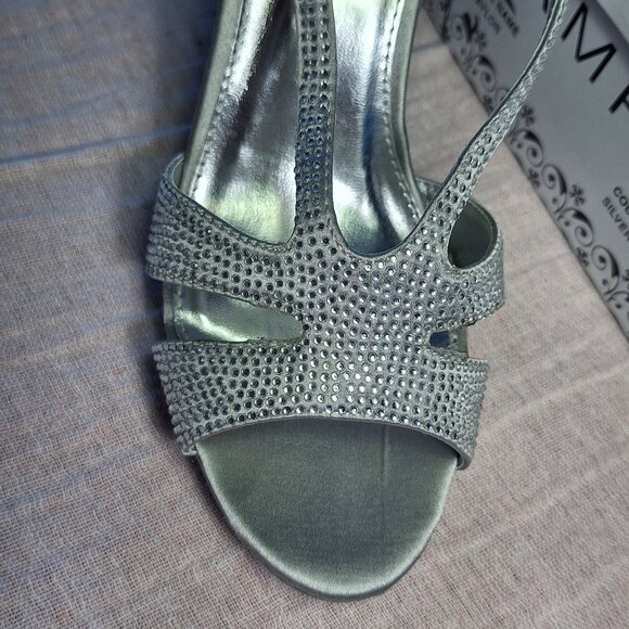 Platform Strappy Silver Rhinestone Heels 8M - Picture 5 of 8